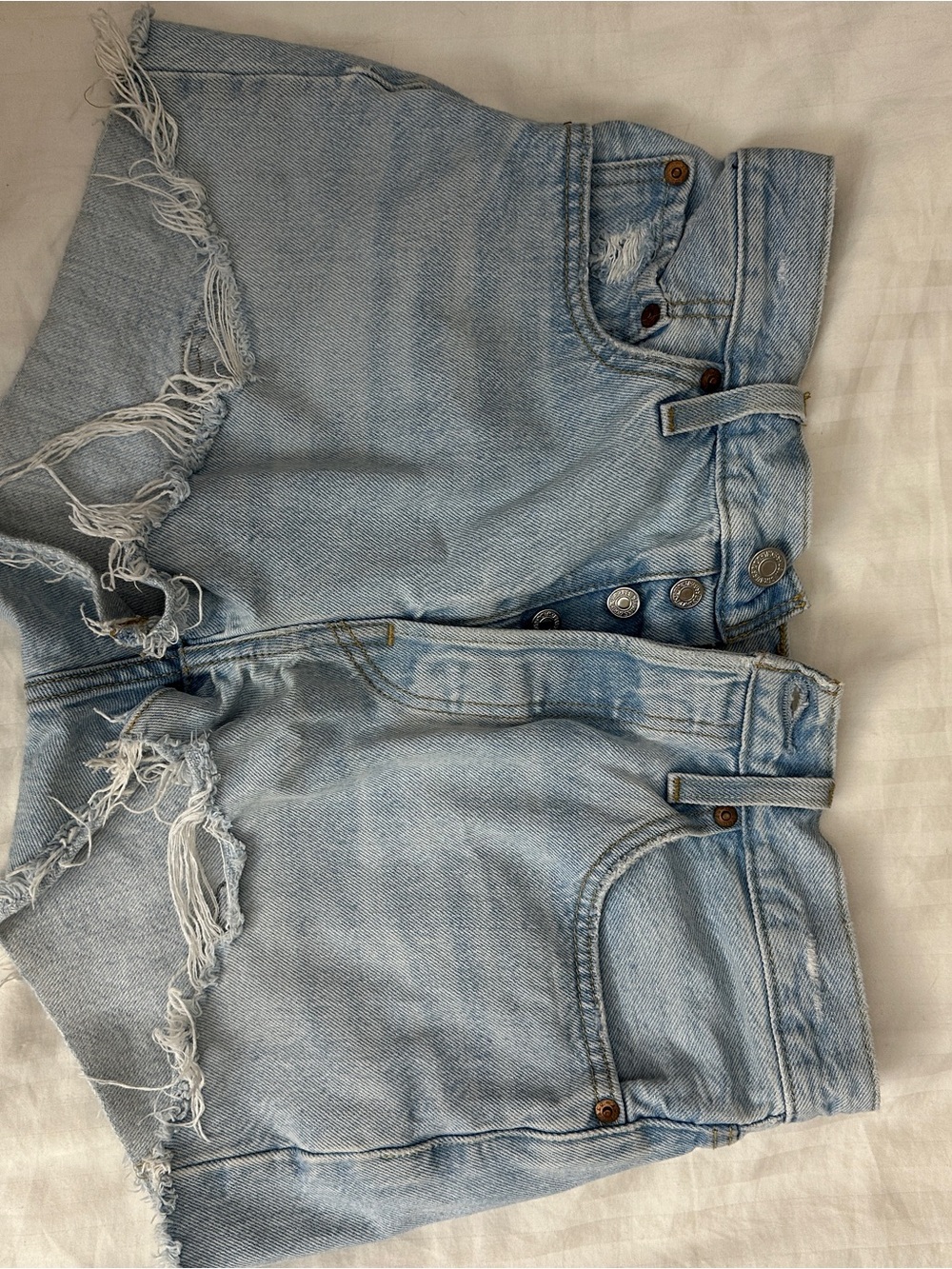 Levi's Light Blue Distressed High-Waist Jean Shorts